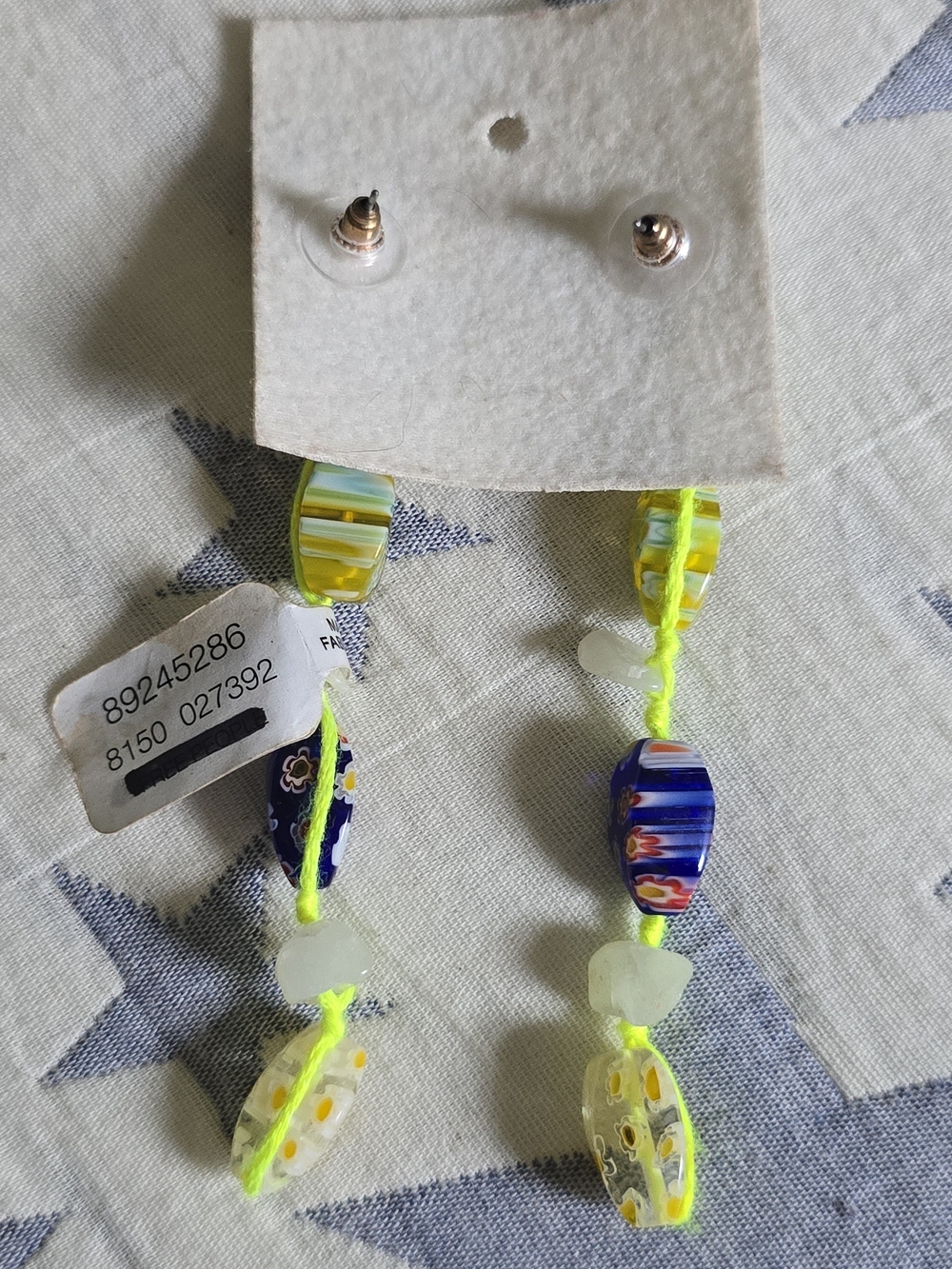 Free People Neon Yellow & Blue Millefiori Bead Dangle Earrings - Picture 3 of 4